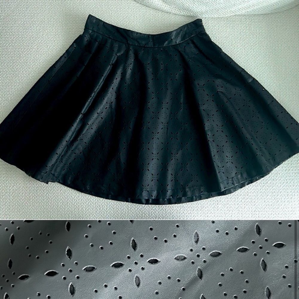 Faux Leather Laser Cut A-line Waist Mini Skirt
